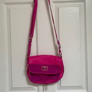 Fossil leather and calf hair hot pink bag